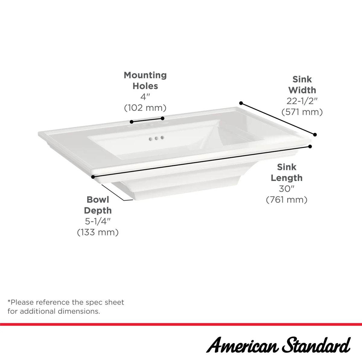 American Standard Town Square S 4-Inch Centerset Pedestal Sink Top - details