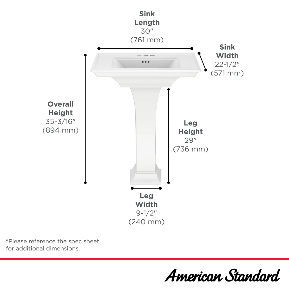 American Standard Town Square S 4-Inch Centerset Pedestal Sink Top and Leg Combination - details