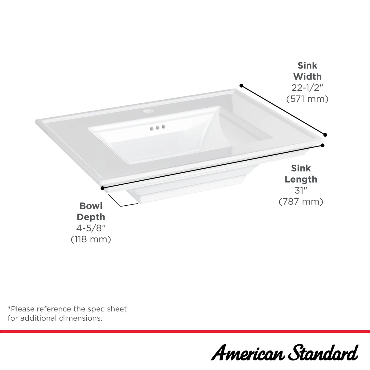 American Standard Town Square S Console Vanity Sink Top Center Hole Only - details