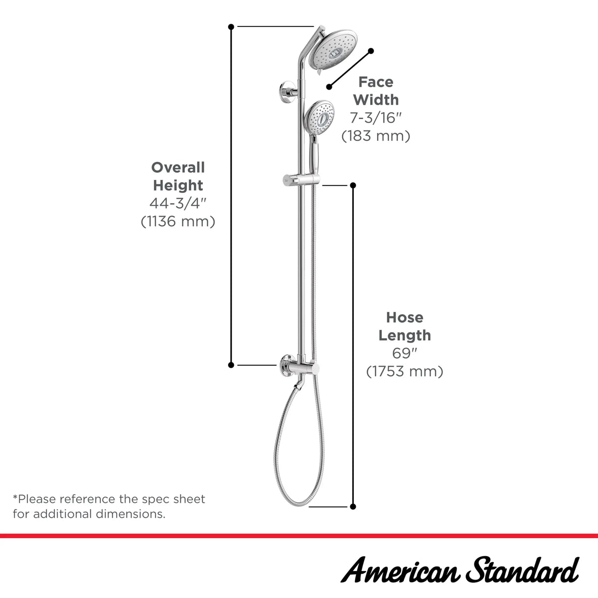 American Standard Spectra Versa 36-Inch 4-Function 1.8 gpm/6.8 L/min Hand Shower Kit - details