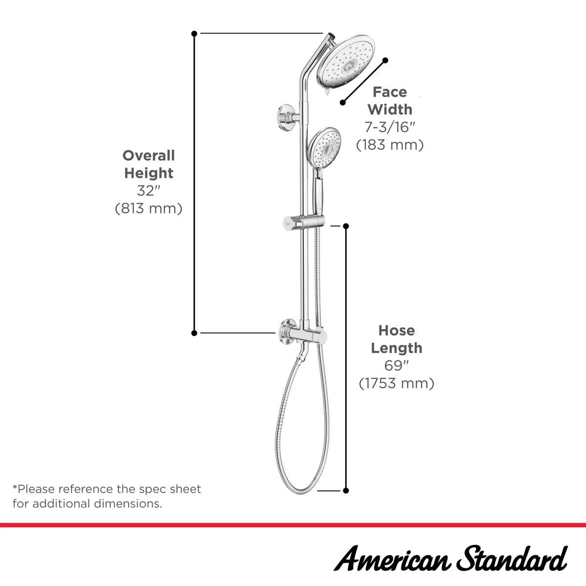 American Standard Spectra Versa 24-Inch 4-Function 1.8 gpm/6.8 L/min Hand Shower Kit - details