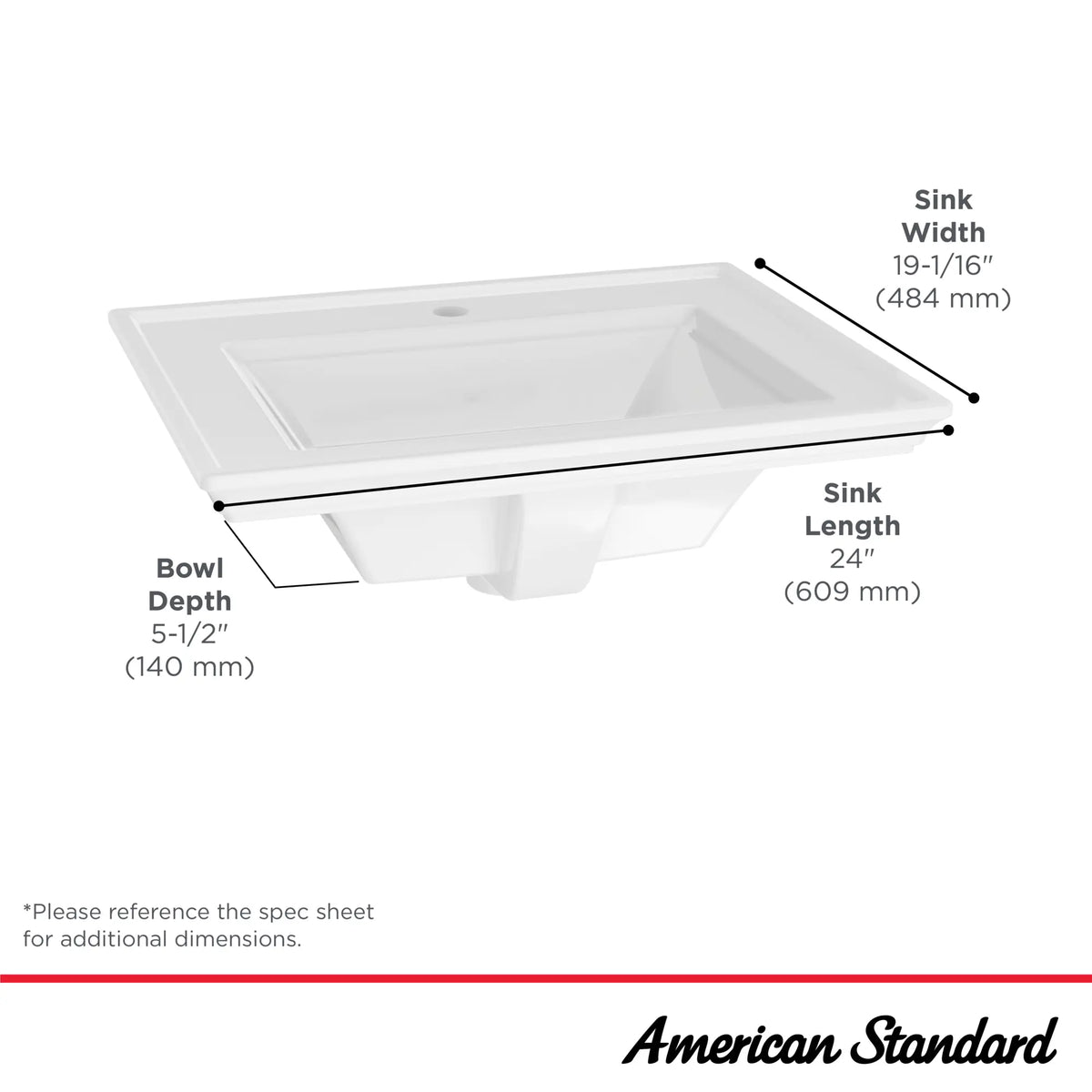 American Standard Town Square S Drop-In Sink With Center Hole Only - details