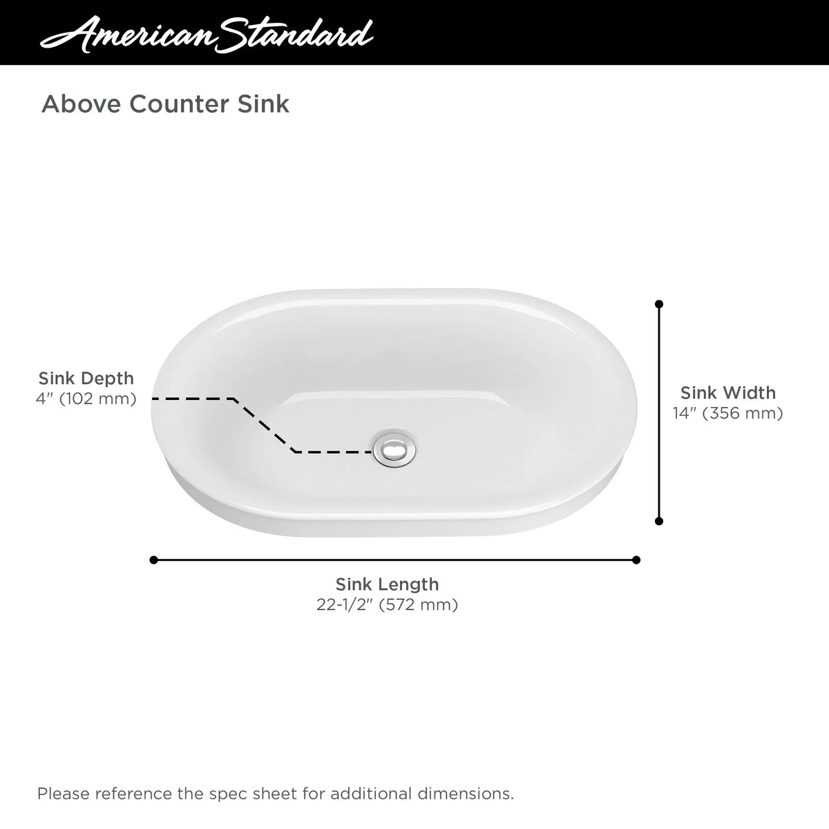 American Standard Studio S Above Counter Oval Sink - details