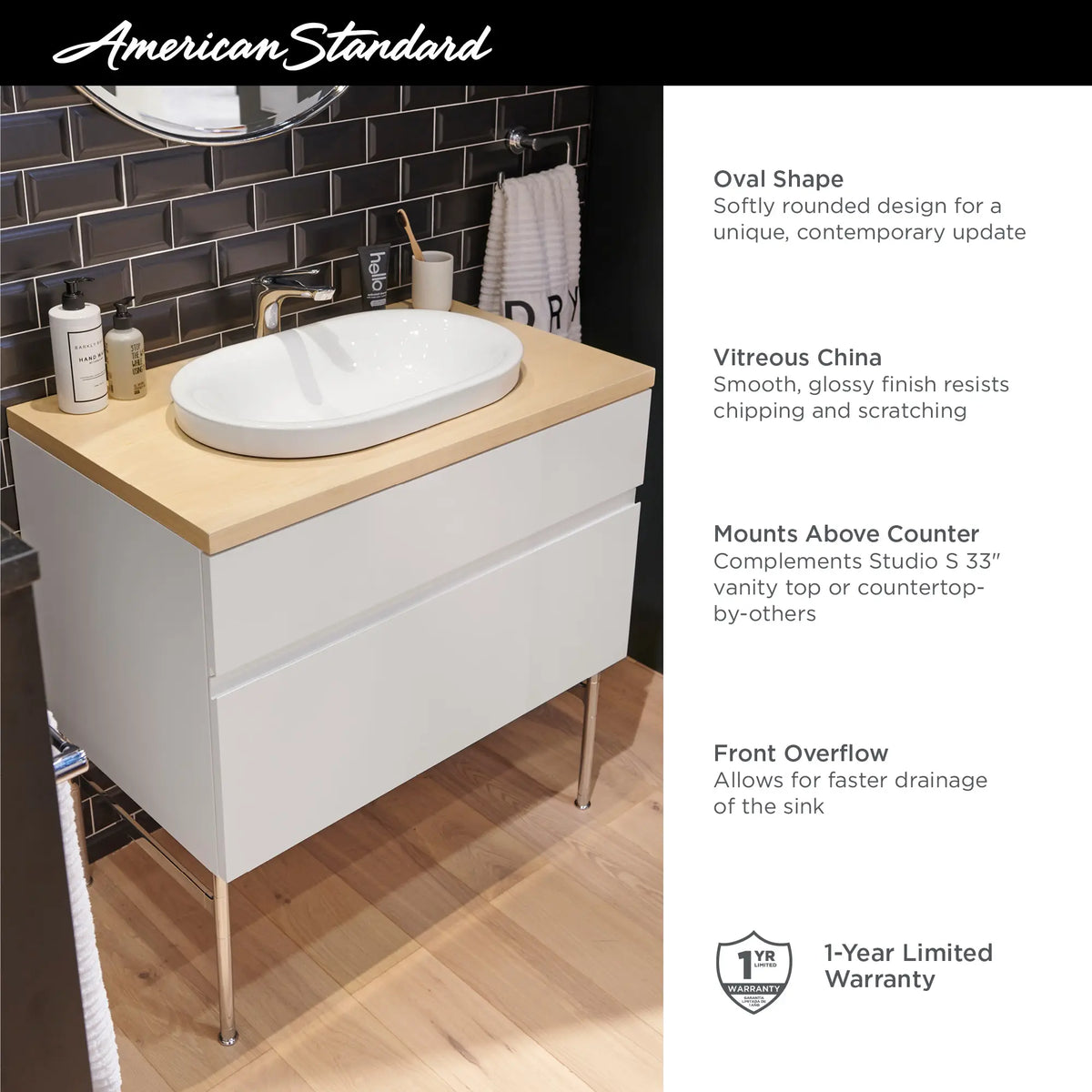American Standard Studio S Above Counter Oval Sink - details