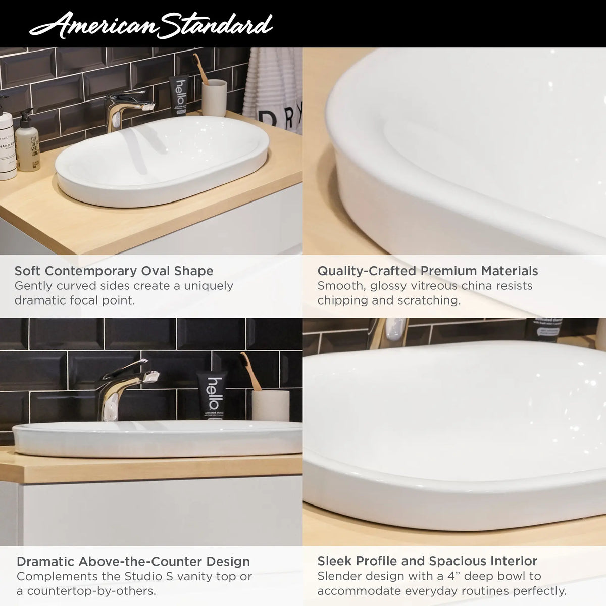 American Standard Studio S Above Counter Oval Sink - details