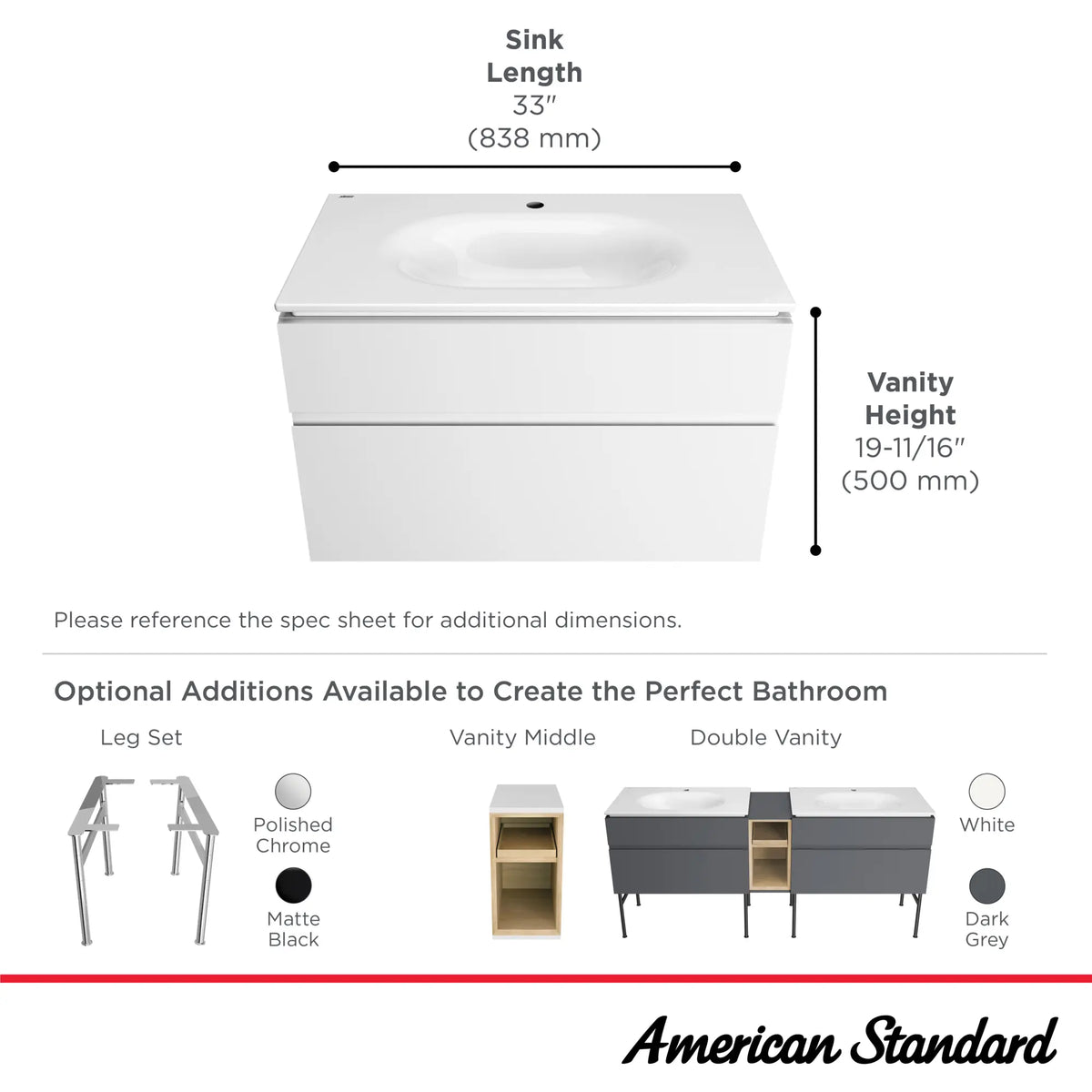 American Standard Studio S 33-Inch Vitreous China Vanity Sink Top Center Hole Only - details