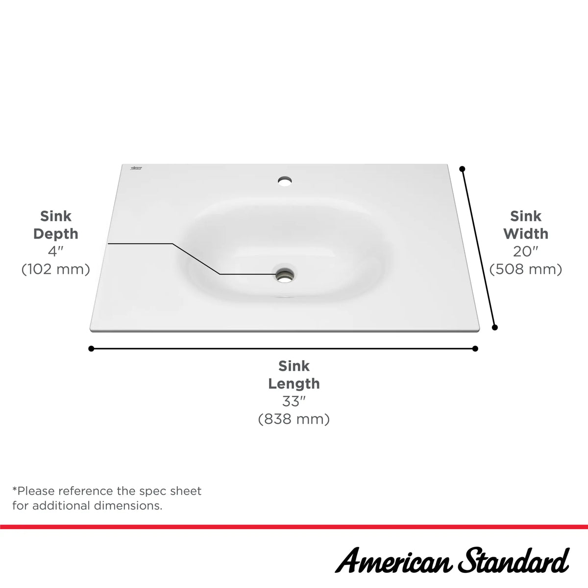 American Standard Studio S 33-Inch Vitreous China Vanity Sink Top Center Hole Only - details