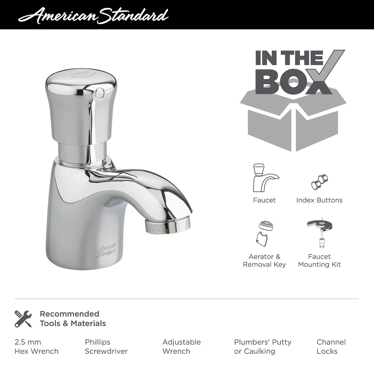 American Standard Metering Pillar Tap Faucet With Extended Spout 1.0 gpm/3.8 Lpf - details