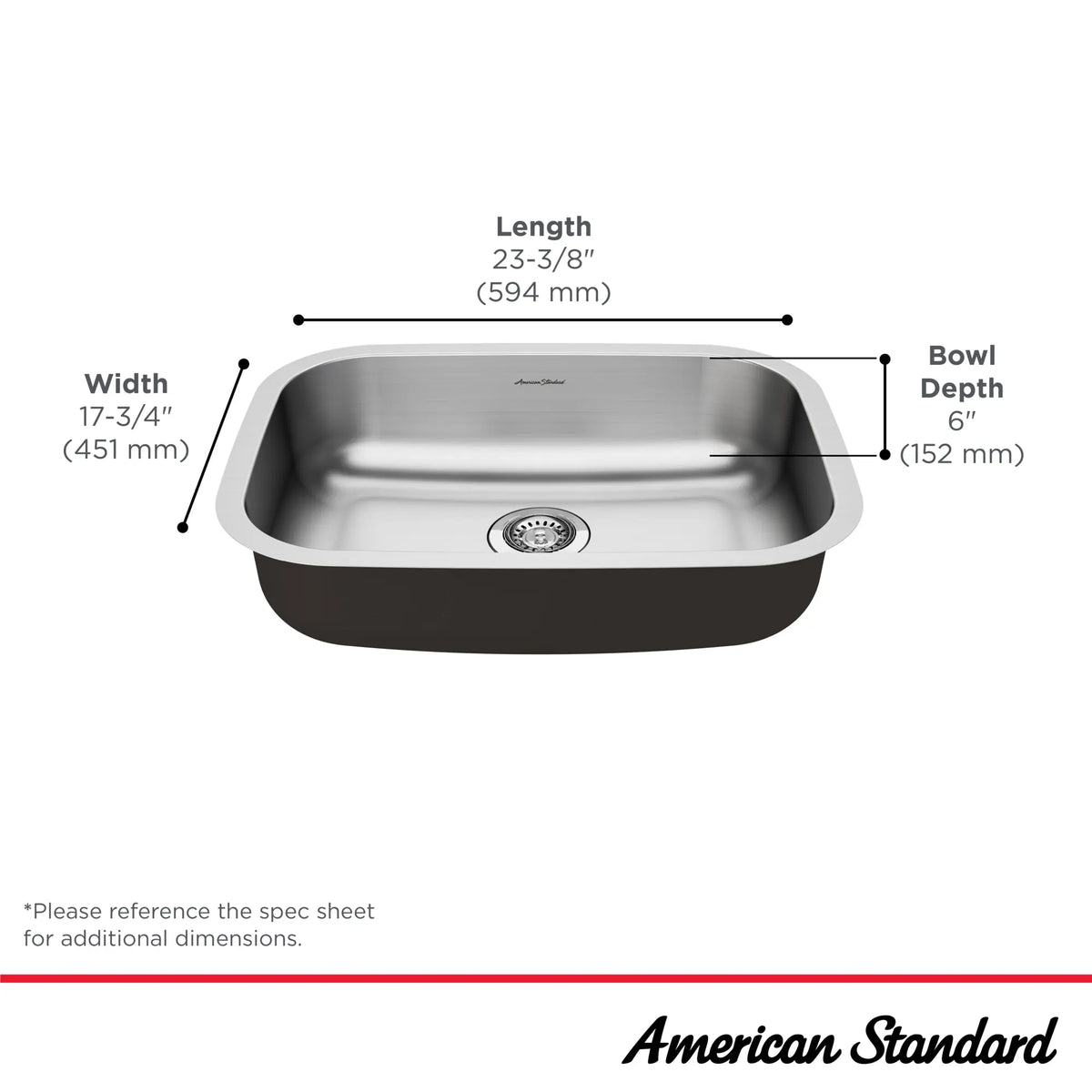 American Standard Portsmouth 23 x 18-Inch Stainless Steel Undermount Single-Bowl ADA Kitchen Sink - details