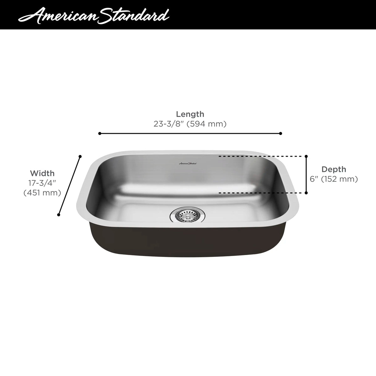 American Standard Portsmouth 23 x 18-Inch Stainless Steel Undermount Single-Bowl ADA Kitchen Sink - details