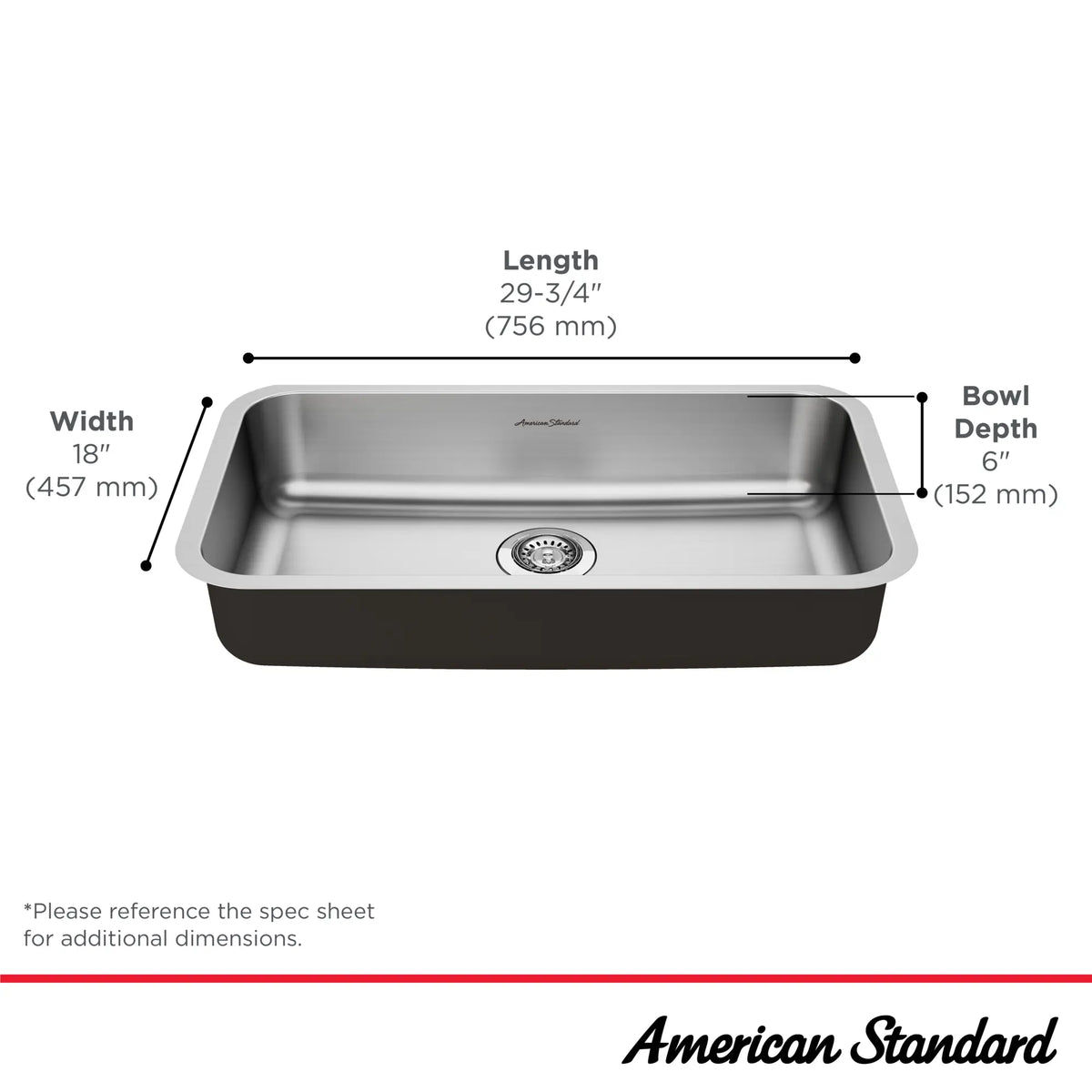 American Standard Portsmouth 30 x 18-Inch Stainless Steel Undermount Single-Bowl ADA Kitchen Sink - details