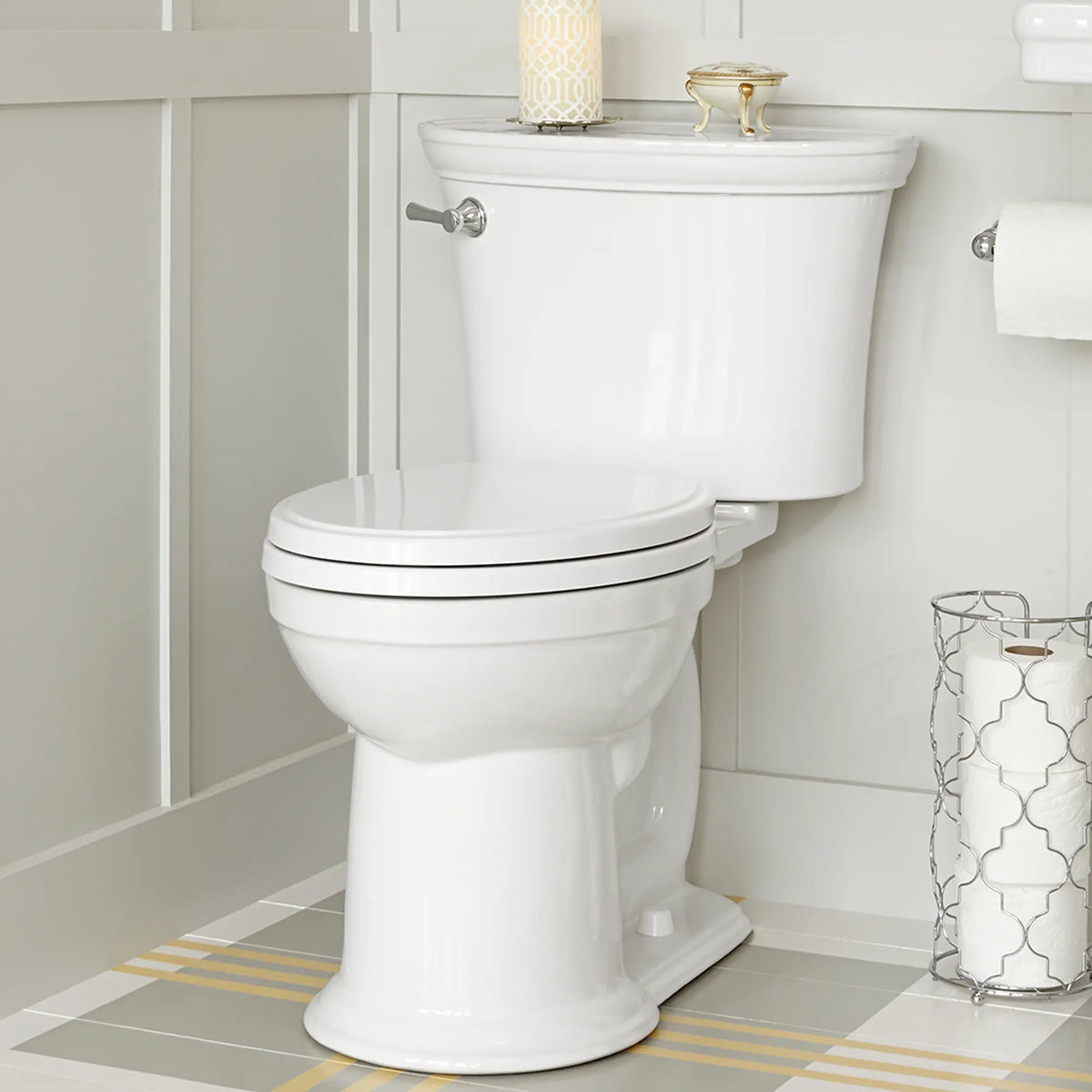 American Standard Heritage VorMax Two-Piece 1.28 gpf/4.8 Lpf Chair Height Elongated Toilet Less Seat - details