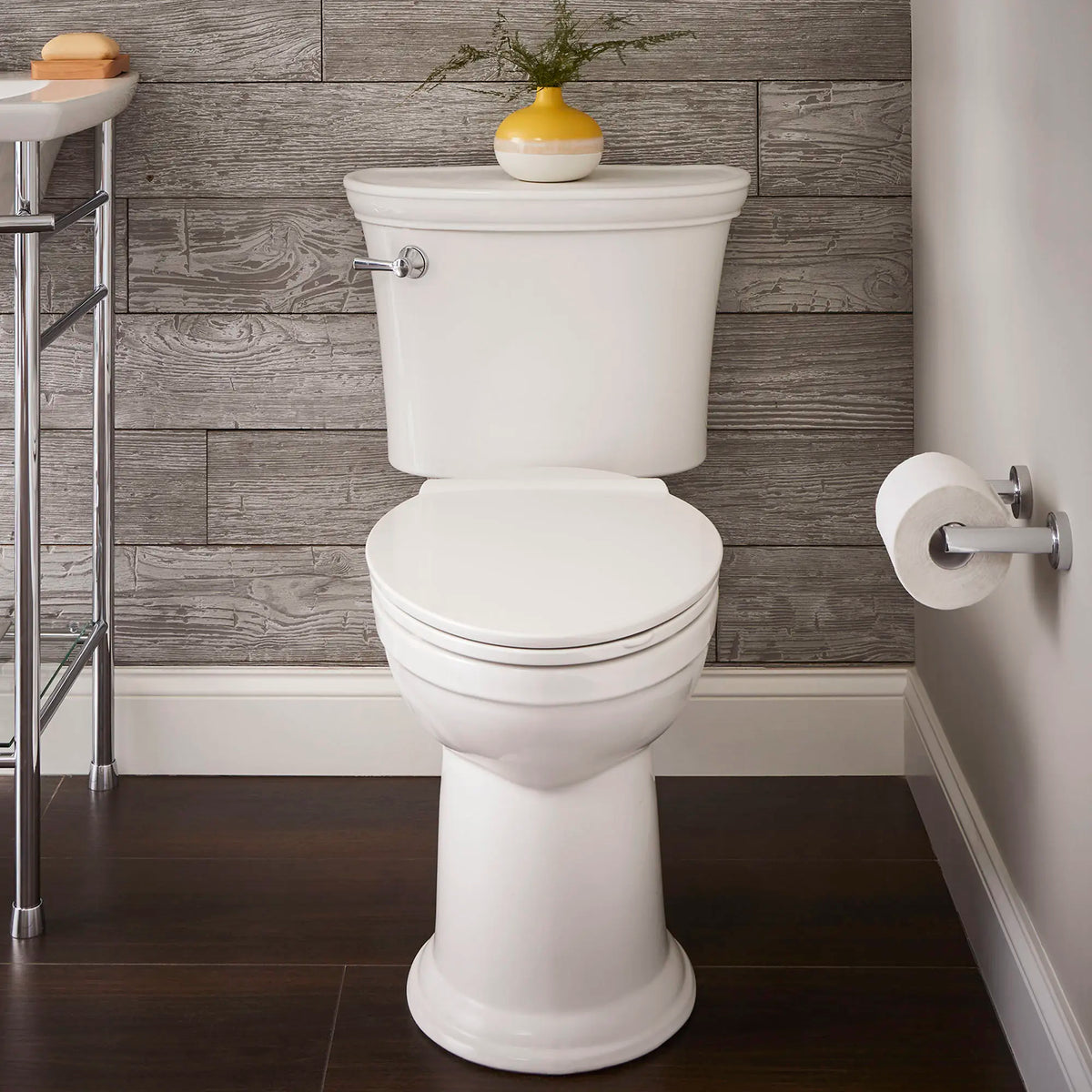 American Standard Heritage VorMax Two-Piece 1.28 gpf/4.8 Lpf Chair Height Elongated Toilet Less Seat - details