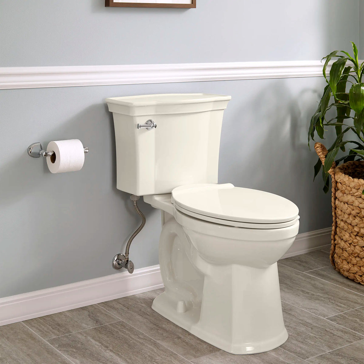 American Standard Estate VorMax Two-Piece 1.28 gpf/4.8 Lpf Chair Height Elongated Toilet less Seat - details