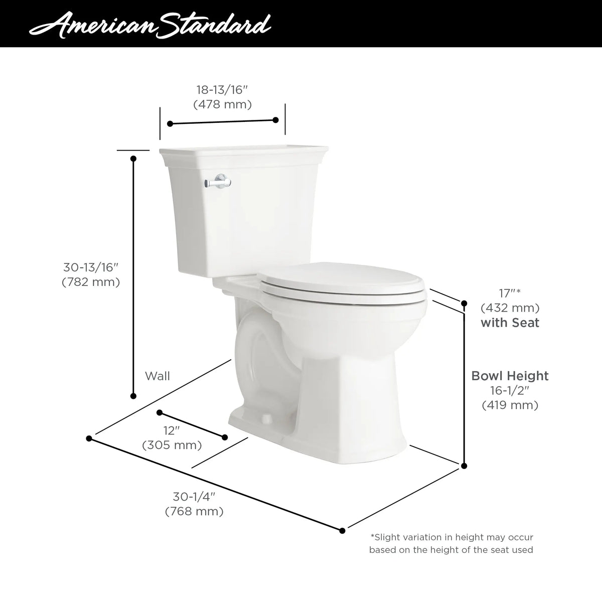 American Standard Estate VorMax Two-Piece 1.28 gpf/4.8 Lpf Chair Height Elongated Toilet less Seat - details
