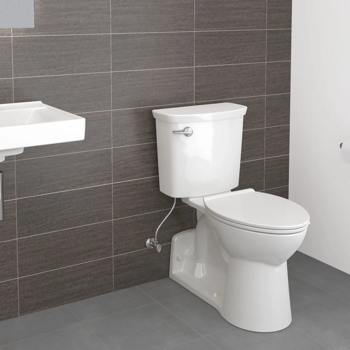 American Standard Yorkville VorMax Two-Piece 1.28 gpf/4.8 Lpf Chair Height Back Outlet Elongated EverClean Toilet - details