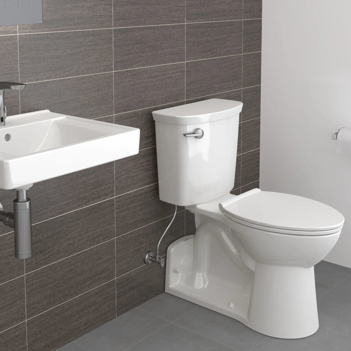American Standard Yorkville VorMax Two-Piece 1.28 gpf/4.8 Lpf Chair Height Back Outlet Elongated EverClean Toilet - details