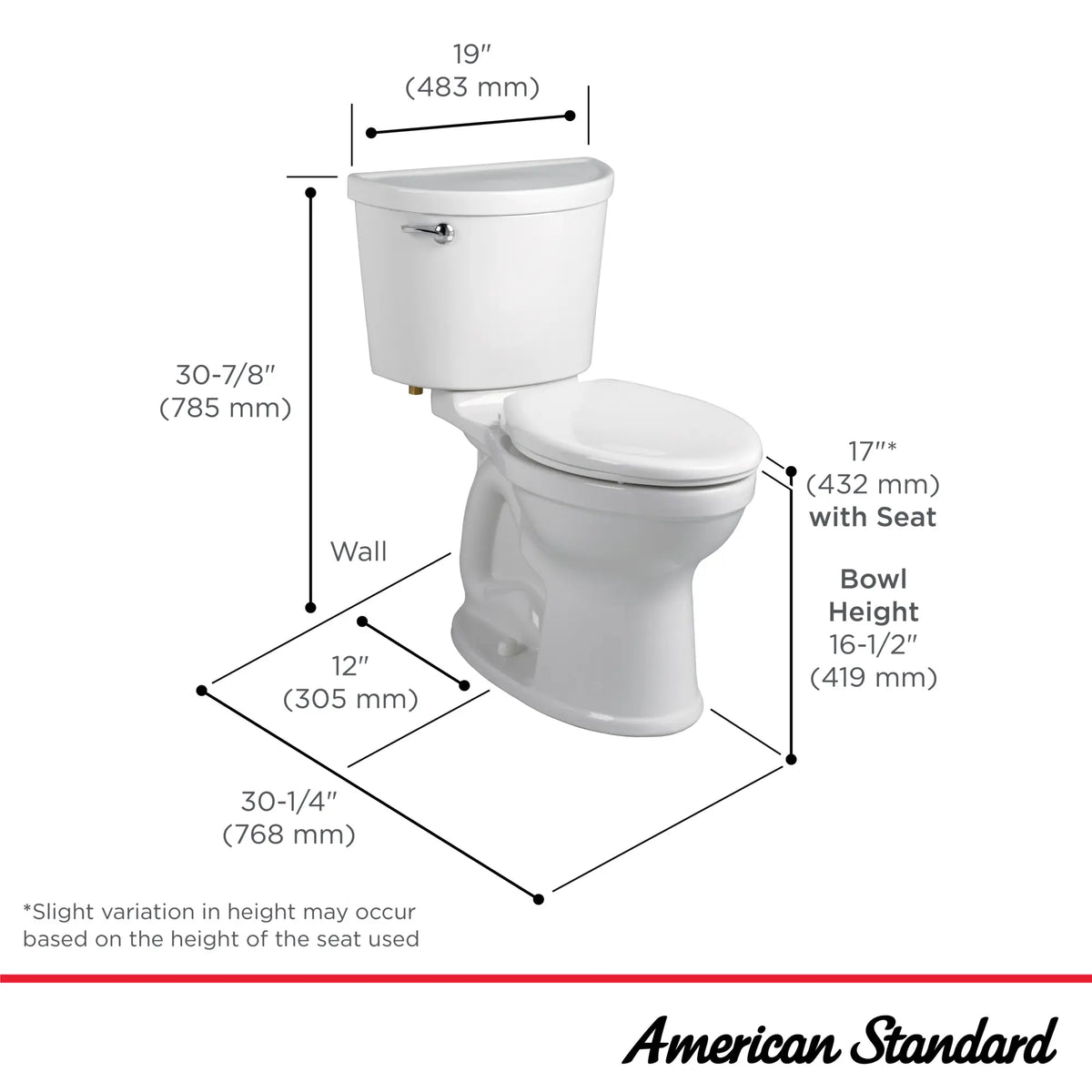 American Standard Champion PRO Two-Piece 1.6 gpf/6.0 Lpf Chair Height Elongated Toilet less Seat - details