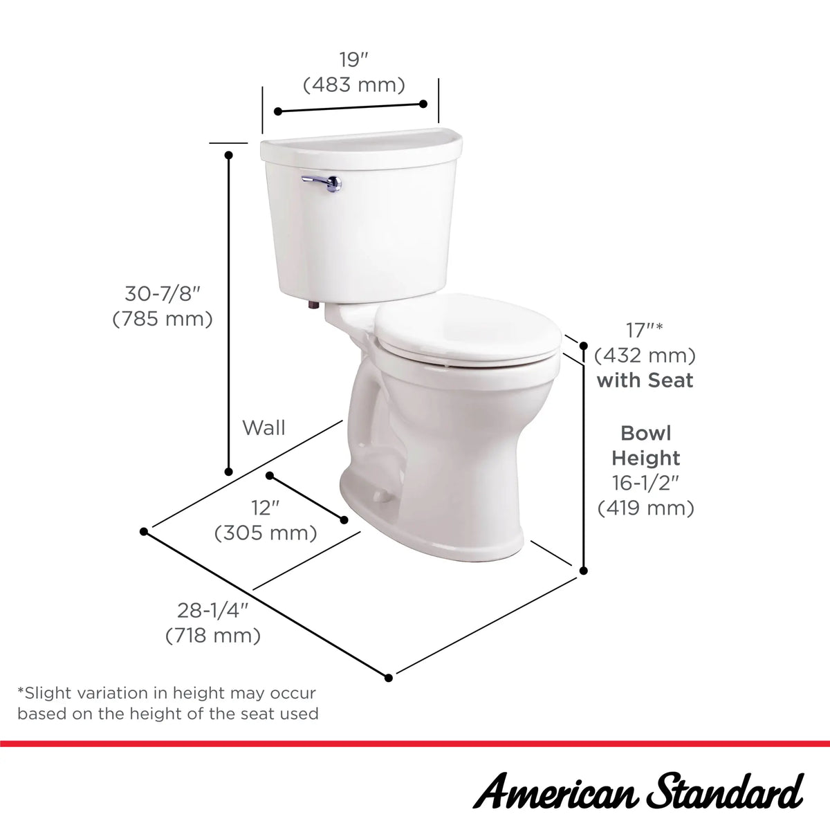 American Standard Champion PRO Two-Piece 1.6 gpf/6.0 Lpf Chair Height Round Front Toilet Less Seat - details