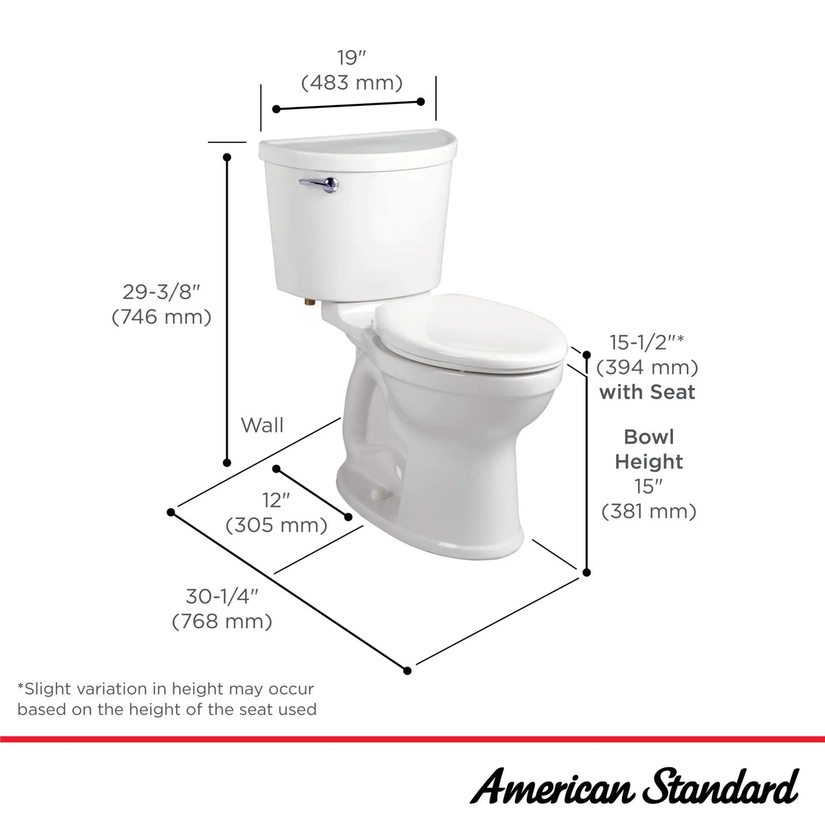 American Standard Champion PRO Two-Piece 1.6 gpf/6.0 Lpf Standard Height Elongated Toilet less Seat - details