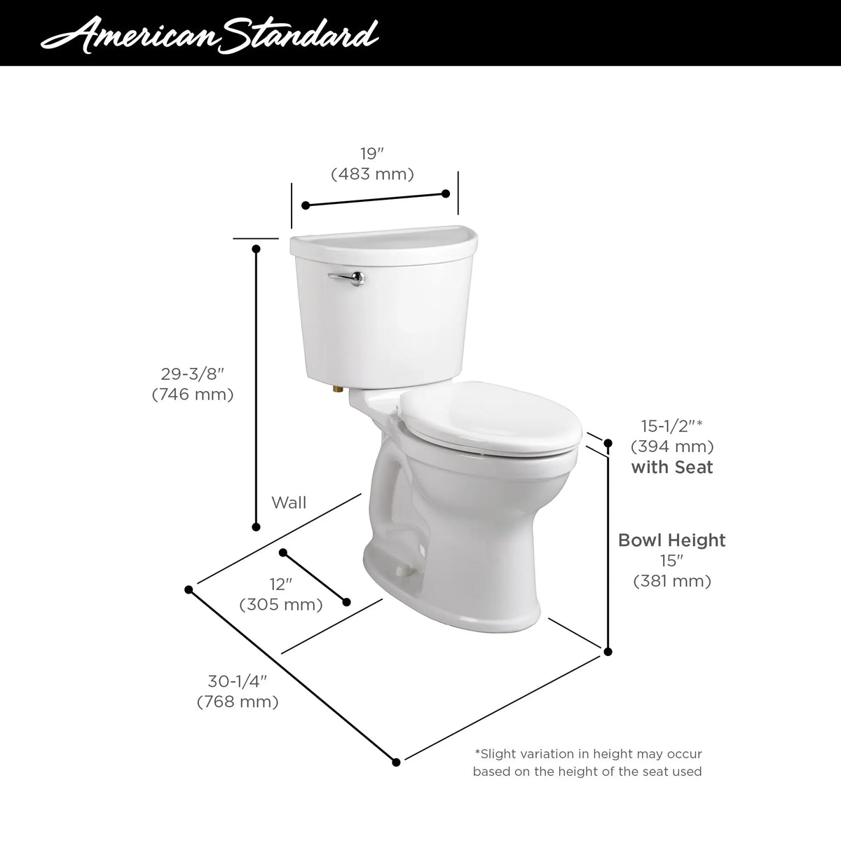 American Standard Champion PRO Two-Piece 1.28 gpf/4.8 Lpf Standard Height Elongated Toilet Less Seat - details