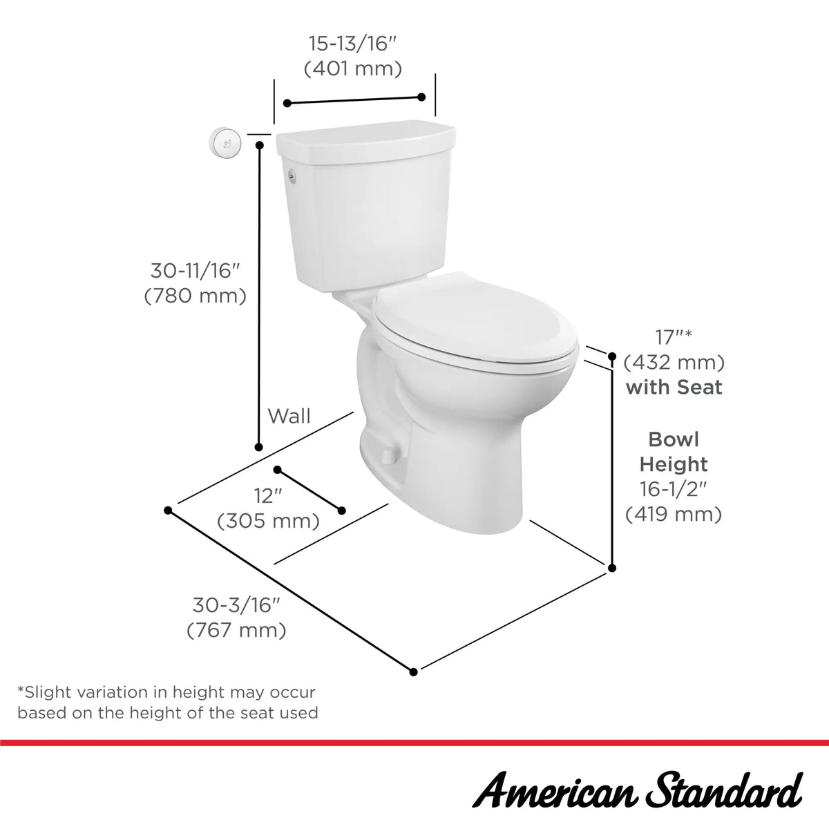 American Standard Cadet Touchless Chair Height Elongated Toilet Less Seat - details