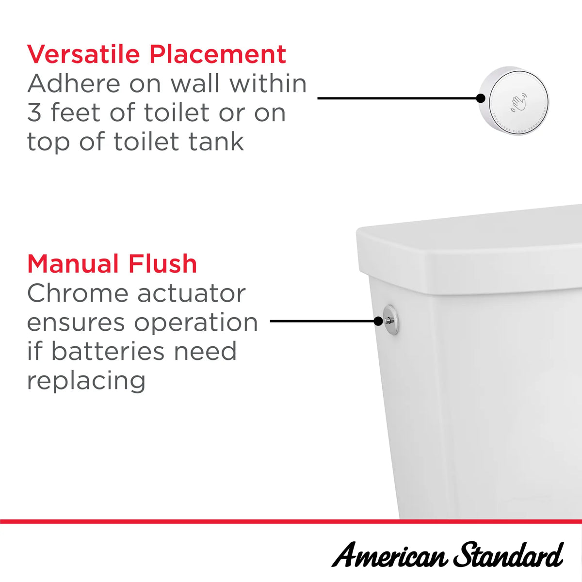 American Standard Cadet Touchless Chair Height Elongated Toilet with Locking Device - Less Seat - details