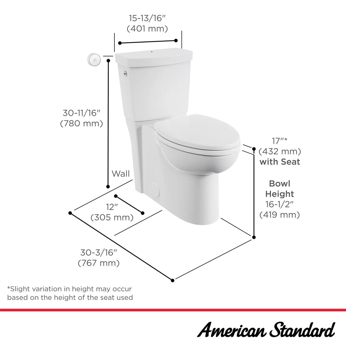 American Standard Cadet Touchless Chair Height Elongated Toilet with Locking Device - Less Seat - details