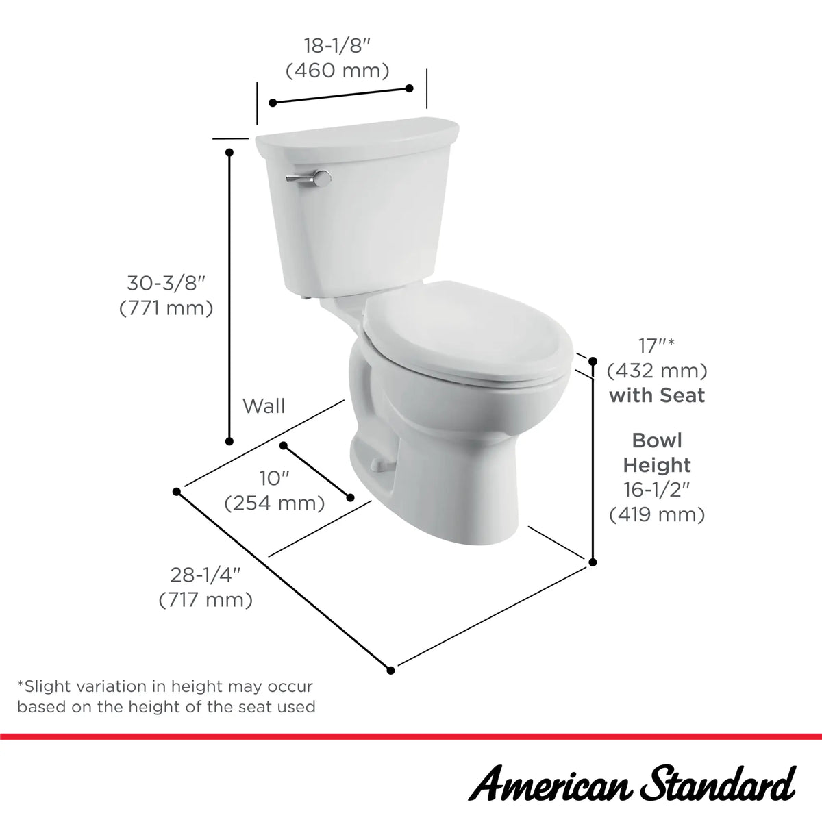 American Standard Cadet PRO Two-Piece 1.6 gpf/6.0 Lpf Chair Height Elongated 10-Inch Rough Toilet Less Seat - details