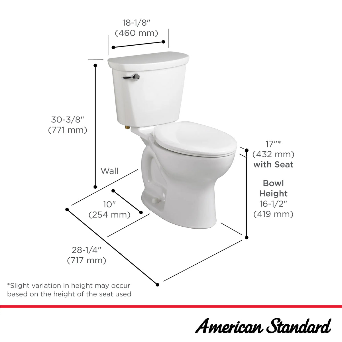 American Standard Cadet PRO Two-Piece 1.28 gpf/4.8 Lpf Chair Height Elongated 10-Inch Rough Toilet Less Seat - details