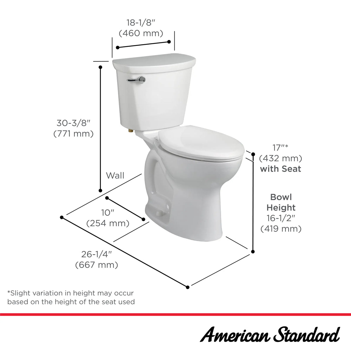 American Standard Cadet PRO Two-Piece 1.6 gpf/6.0 Lpf Chair Height Round Front 10-Inch Rough Toilet Less Seat - details