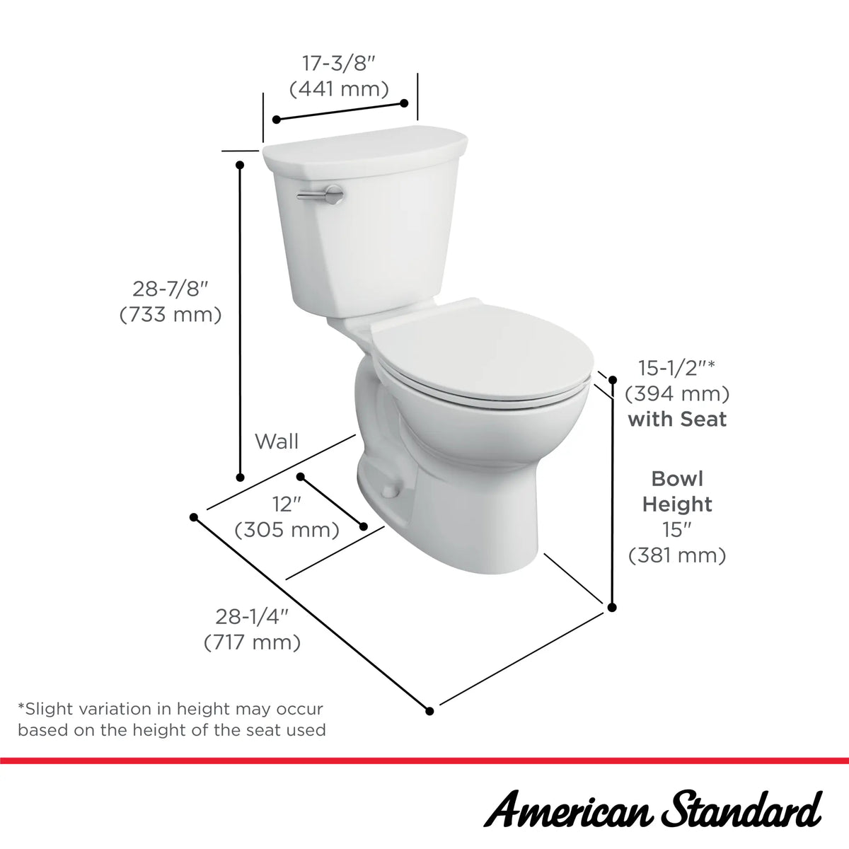 American Standard Cadet PRO Two-Piece 1.6 gpf/6.0 Lpf Standard Height Round Front Toilet Less Seat - details