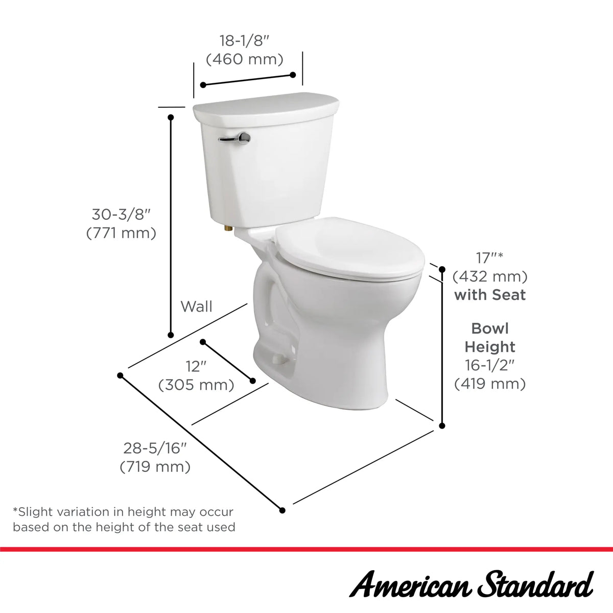 American Standard Cadet PRO Two-Piece 1.28 gpf/4.8 Lpf Compact Chair Height Elongated Toilet Less Seat - details