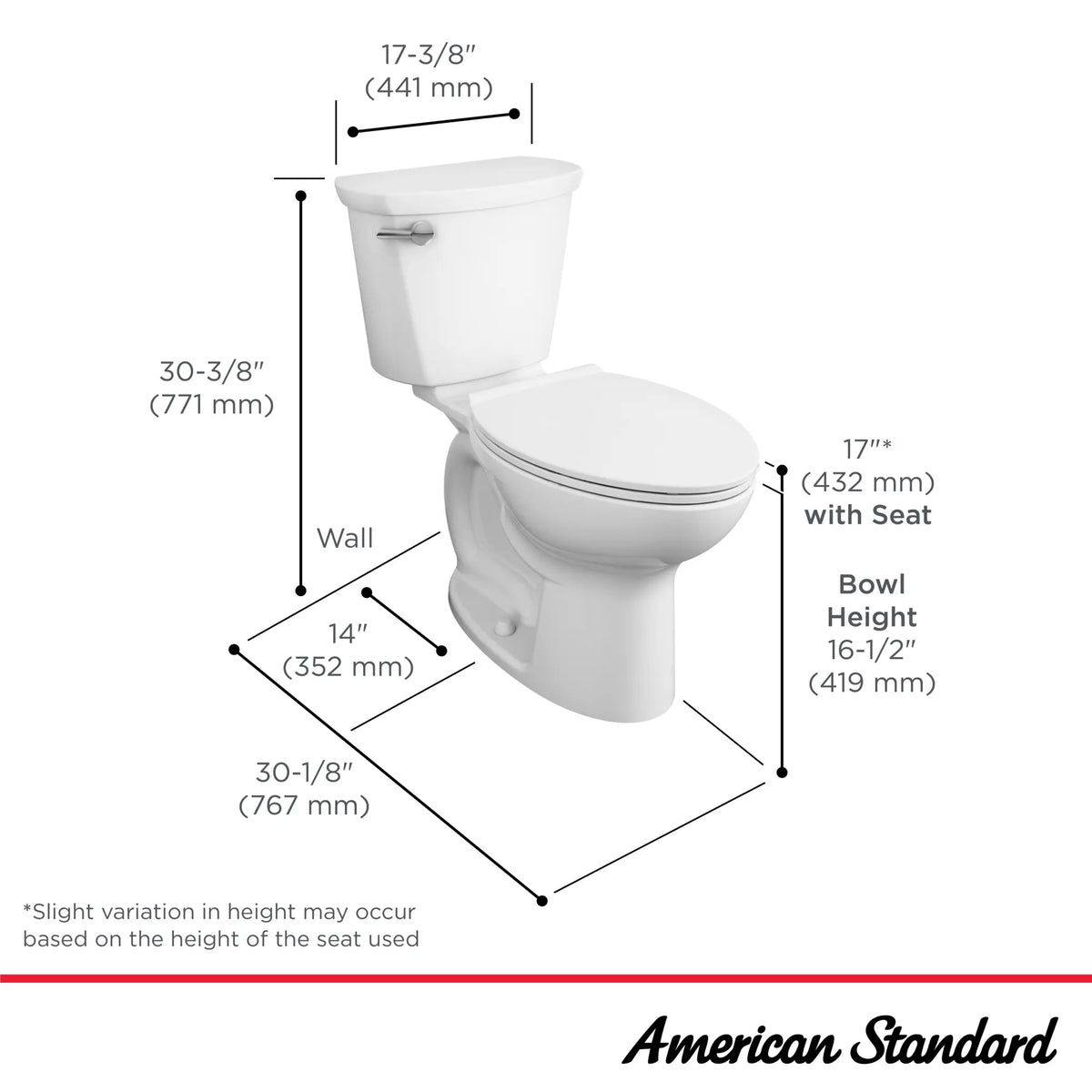 American Standard Cadet PRO Two-Piece 1.6 gpf/6.0 Lpf Compact Chair Height Elongated 14-Inch Rough Toilet Less Seat - details
