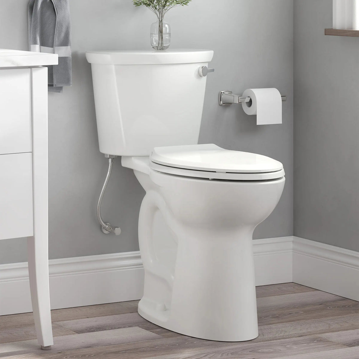 American Standard Cadet PRO Two-Piece 1.28 gpf/4.8 Lpf Extra Tall Height Elongated Right-Hand Trip Lever Toilet Less Seat - details