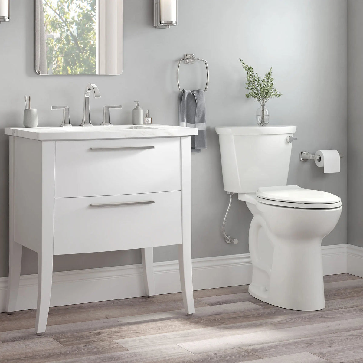 American Standard Cadet PRO Two-Piece 1.28 gpf/4.8 Lpf Extra Tall Height Elongated Right-Hand Trip Lever Toilet Less Seat - details