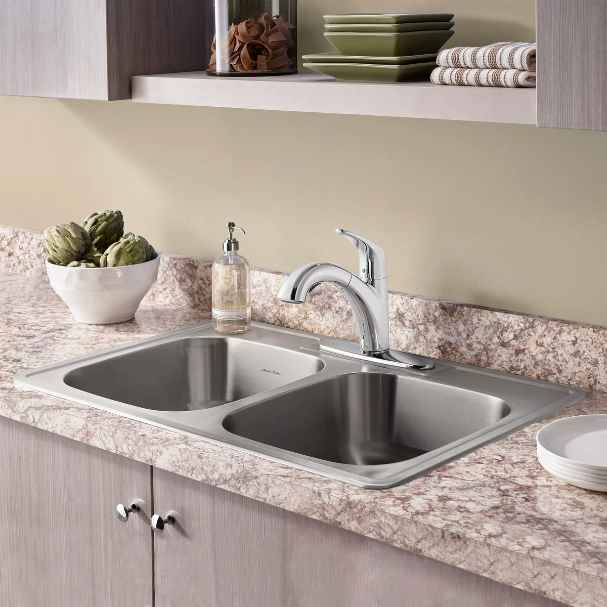 American Standard Colony 33 x 22-Inch Stainless Steel 3-Hole Top Mount Double-Bowl ADA Kitchen Sink - product view