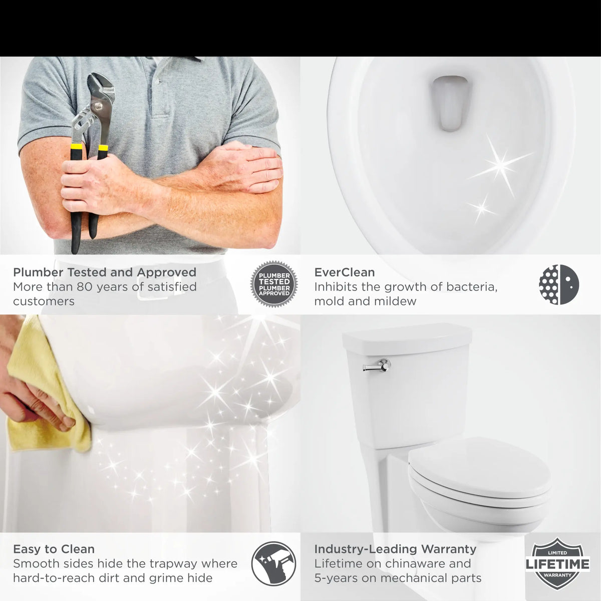 American Standard Estate Skirted Two-Piece 1.28 gpf/4.8 Lpf Chair Height Elongated Toilet With Seat - details