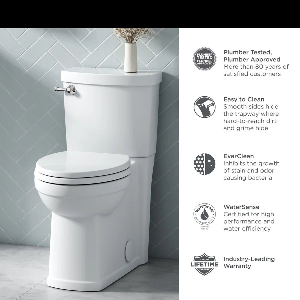 American Standard Estate Skirted Two-Piece 1.28 gpf/4.8 Lpf Chair Height Elongated Toilet With Seat - details