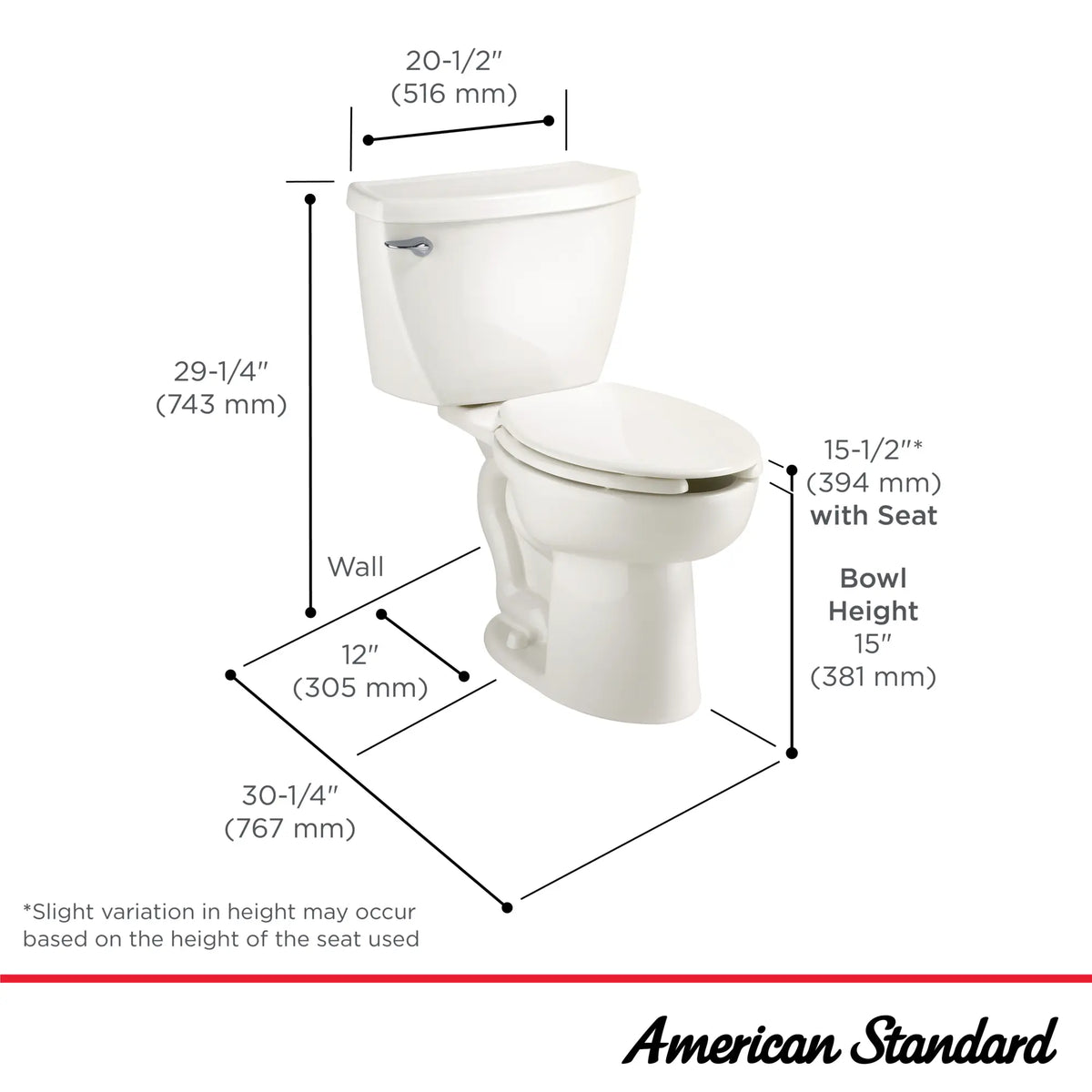 American Standard Cadet Two-Piece Pressure Assist 1.6 gpf/6.0 Lpf Elongated EverClean Toilet - details