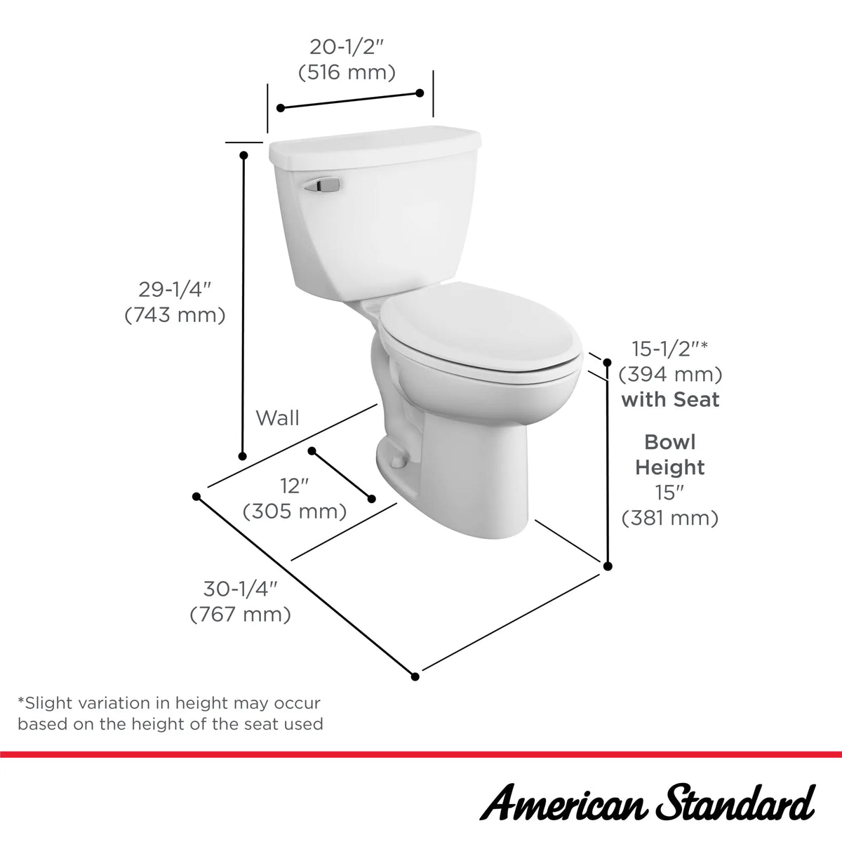American Standard Cadet Two-Piece Pressure Assist 1.1 gpf/4.2 Lpf Elongated EverClean Toilet - details