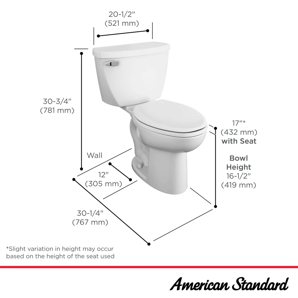 American Standard Cadet Two-Piece Pressure Assist 1.1 gpf/4.2 Lpf Chair Height Elongated EverClean Toilet - details