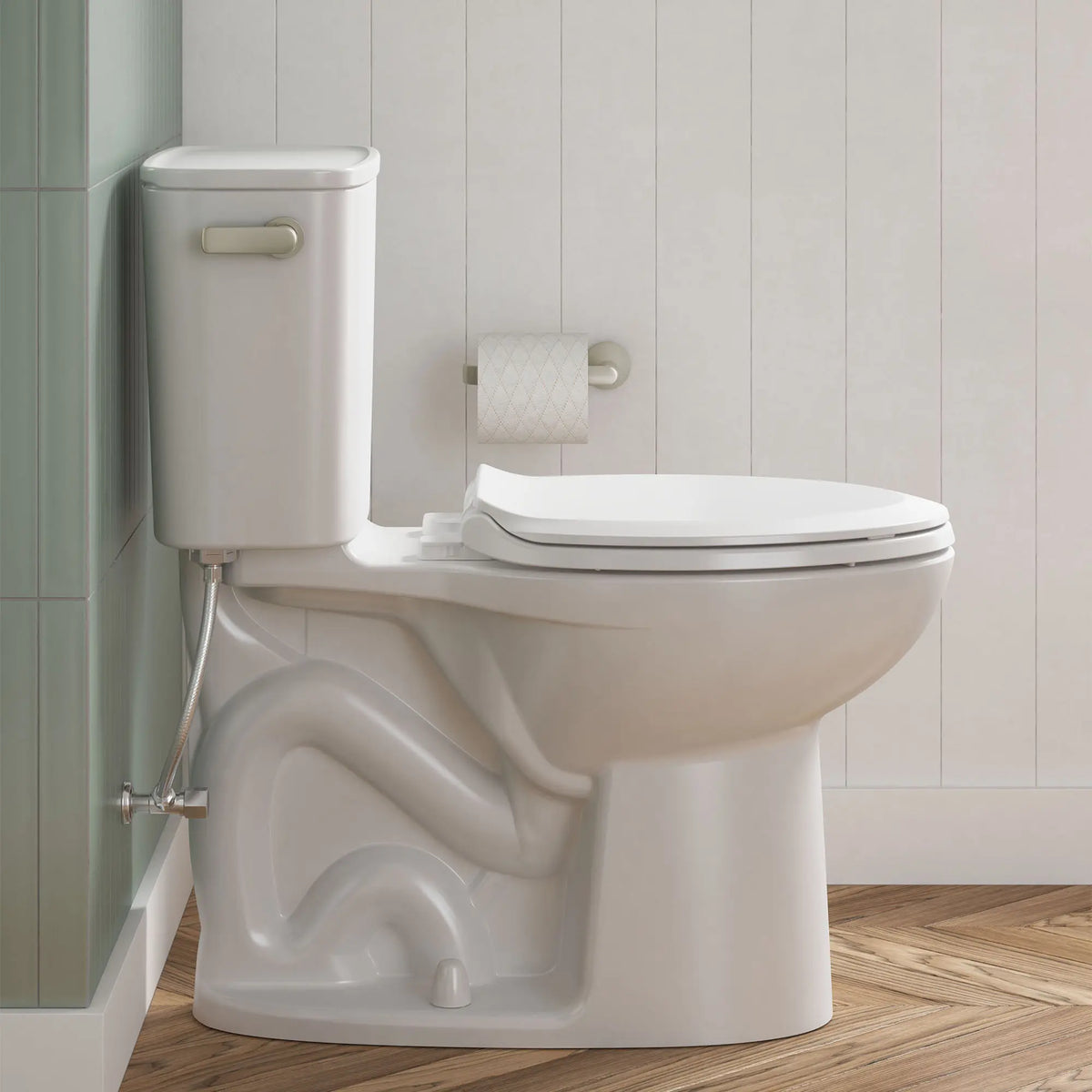 American Standard EcoStrength Aspirations Two-Piece 0.80 gpf/3 Lpf Chair Height Elongated Toilet Less Seat - details