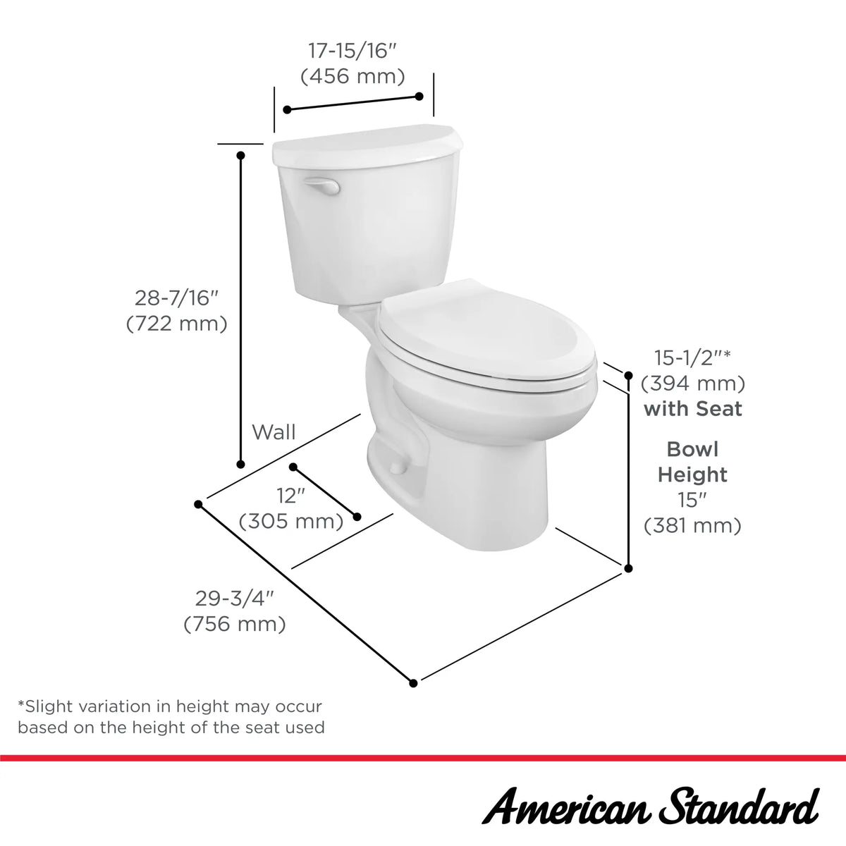American Standard Colony3 Two-Piece 1.6 gpf/6.0 Lpf Standard Height Elongated Toilet Less Seat - details