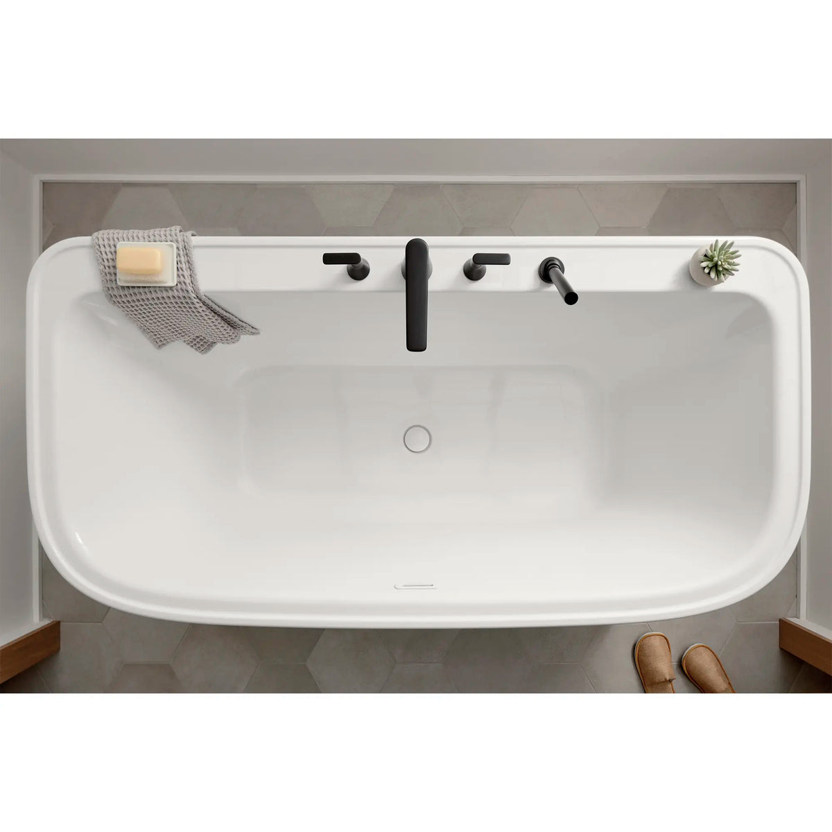 American Standard Aspirations 68 x 34-Inch Freestanding Bathtub With White Drain and Overflow - details