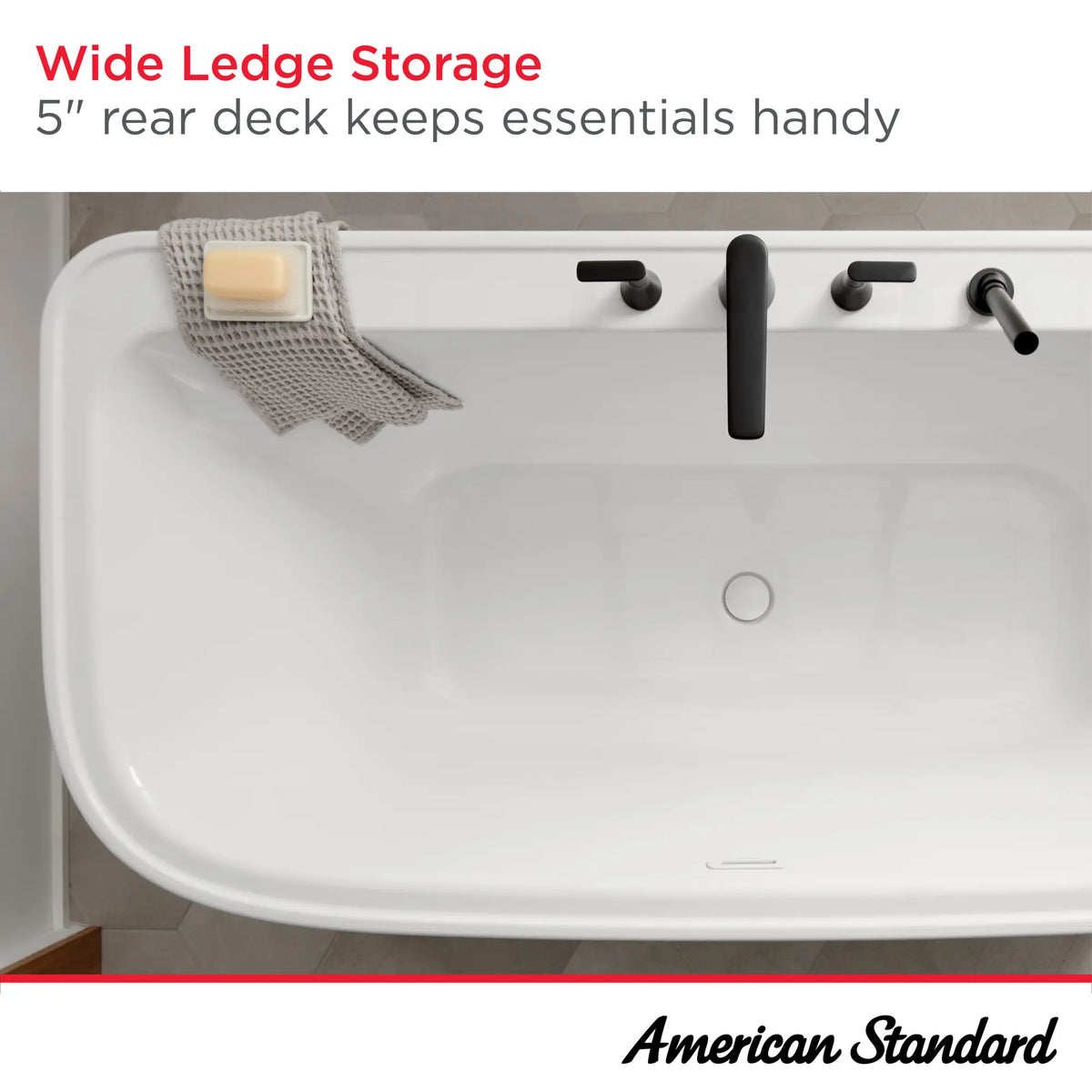 American Standard Aspirations 68 x 34-Inch Freestanding Bathtub With White Drain and Overflow - details