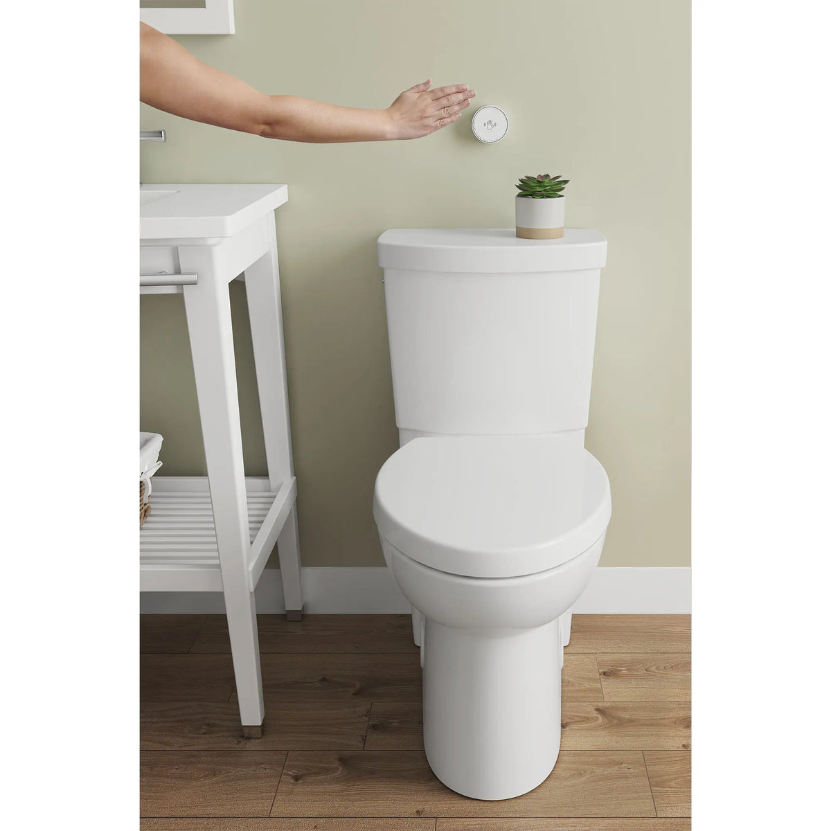 American Standard Studio Touchless Skirted Two-Piece 1.28 gpf/4.8 Lpf Chair Height Elongated Toilet with Seat - details