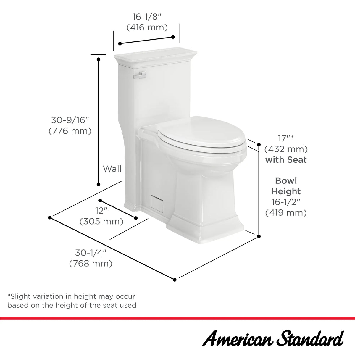 American Standard Town Square S One-Piece 1.28 gpf/4.8 Lpf Chair Height Elongated Toilet With Seat - details