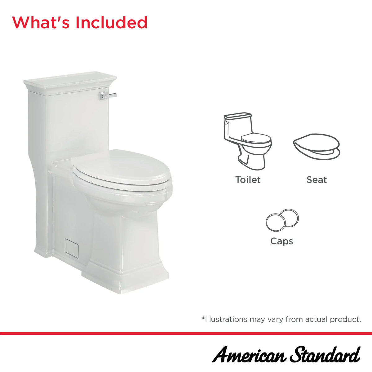 American Standard Town Square S One-Piece 1.28 gpf/4.8 Lpf Chair Height Right-Hand Trip Lever Elongated Toilet With Seat - details