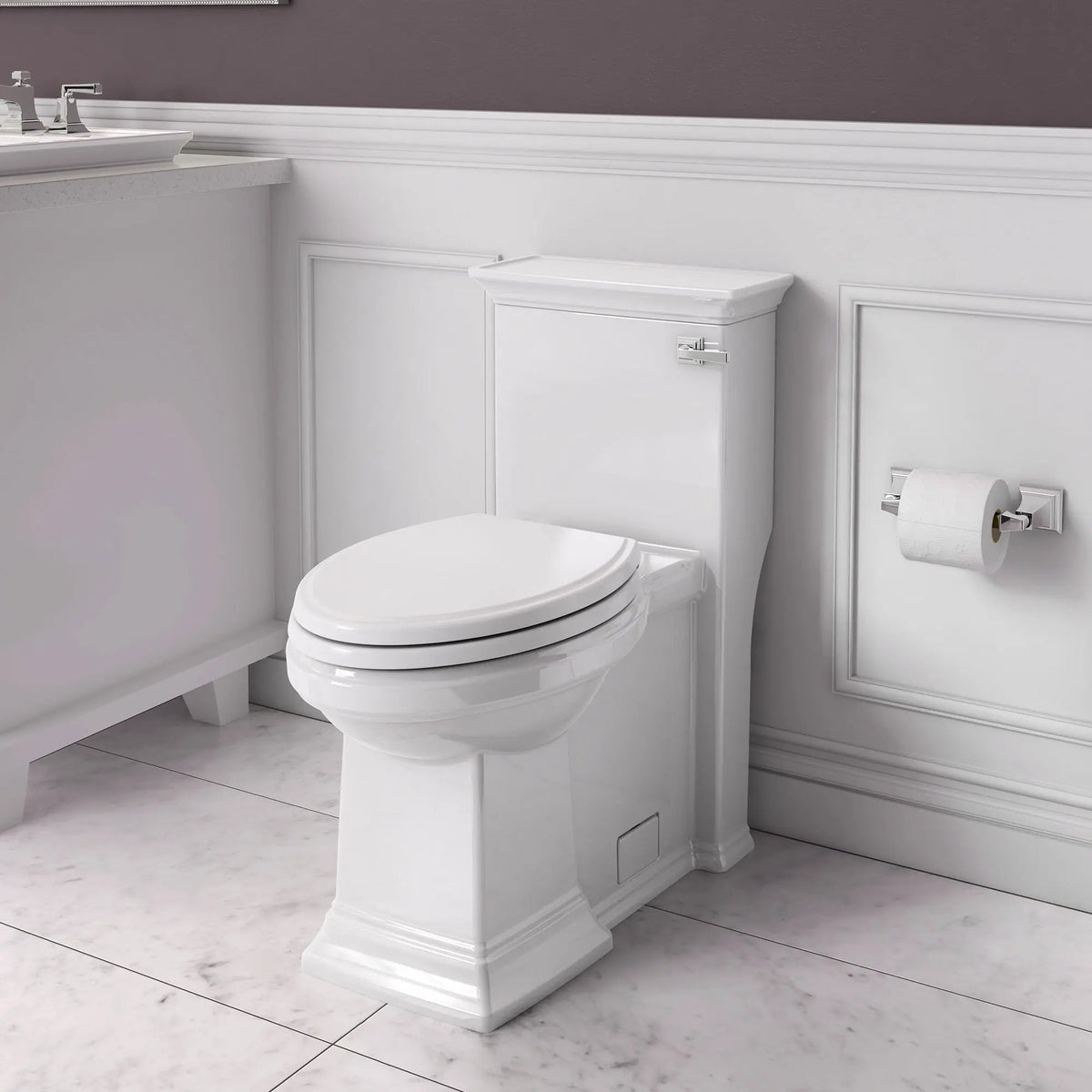 American Standard Town Square S One-Piece 1.28 gpf/4.8 Lpf Chair Height Right-Hand Trip Lever Elongated Toilet With Seat - details